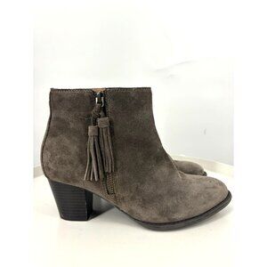 Vionic Madeline Gray Tassel Zip Up Suede Booties 7.5